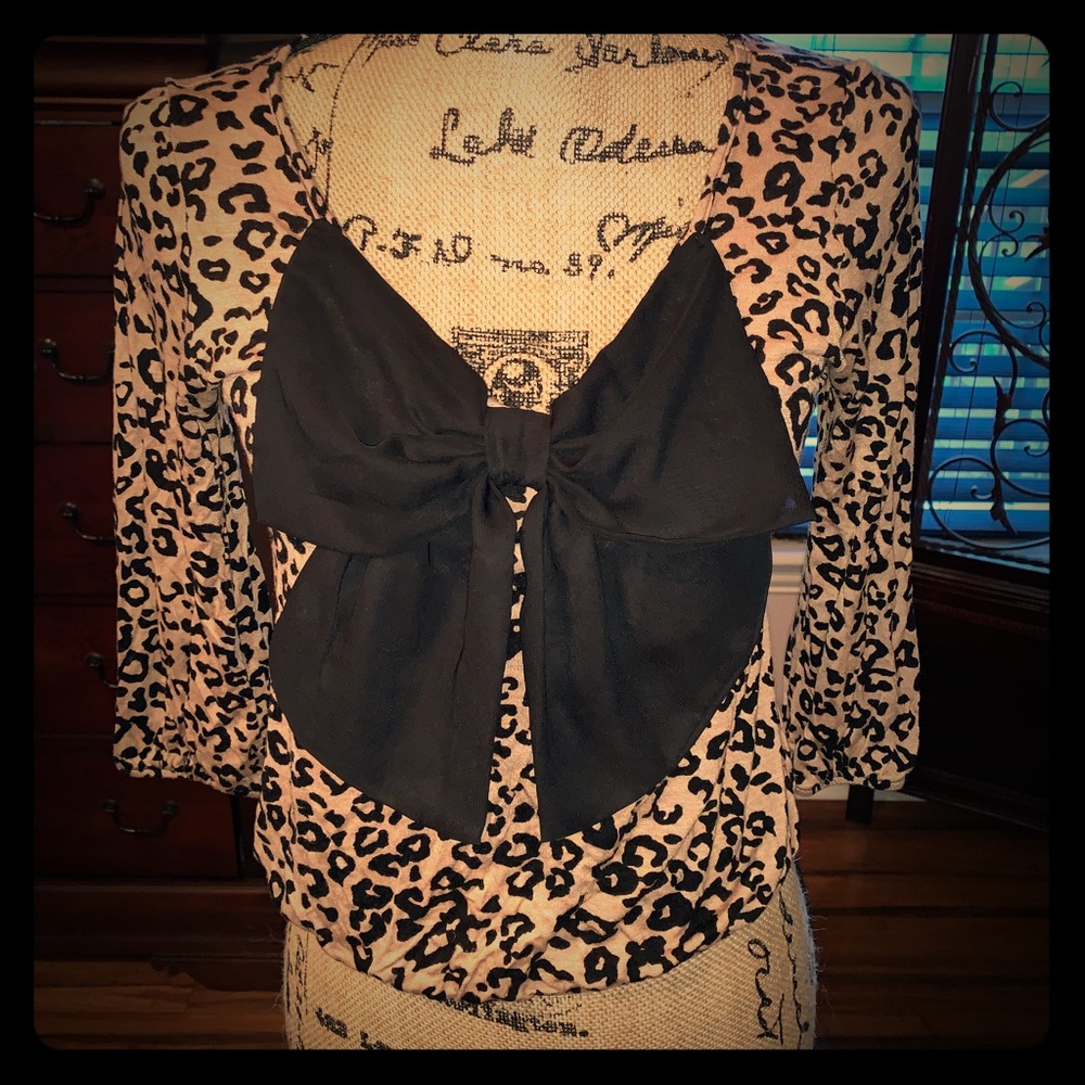 Leopard bow blouse